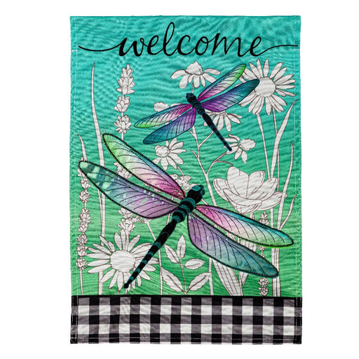 Dragonflies and Wildflowers Linen Garden Flag