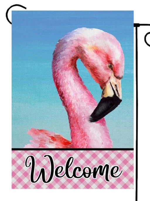 Welcome Flamingo Portrait Garden Flag