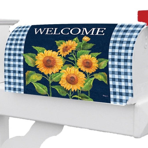 Sunflowers on Blue Plaid Mailbox Cover