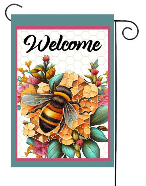 Welcome Bee Floral Garden Flag