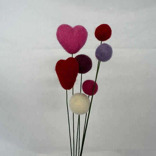 7 Stem Assorted Felted Heart and Ball Bouquet - Made in the USA