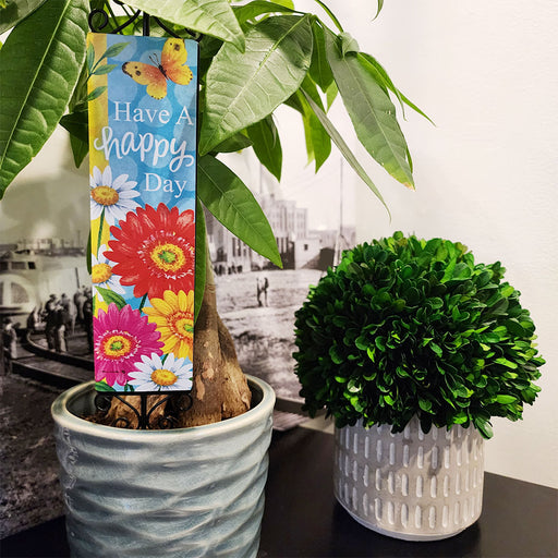Have a Happy Day plant expression magnet with flowers and butterfly