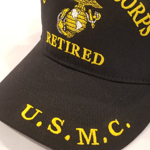 black hat with embroidered us marine corps retired logo
