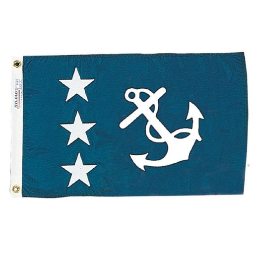 BLUE BACKGROUND WITH THREE STARS ON THE LEFT AND AN ANCHOR ON THE RIGHT 