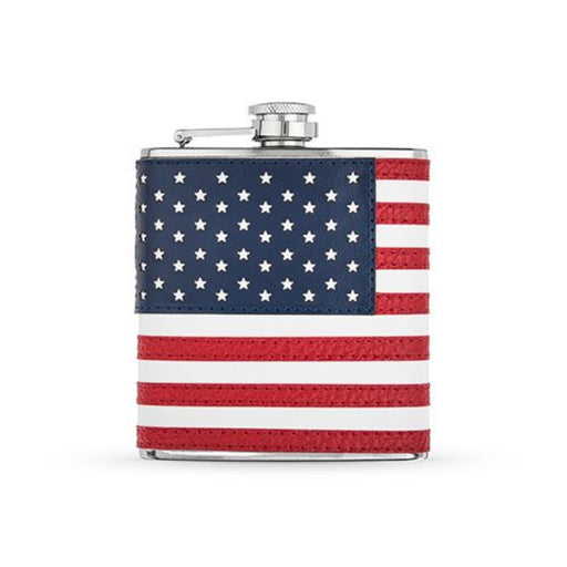 faux leather wrapped stainless steel American Flag Flask