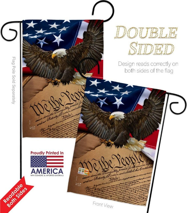 united states constitution themed flag with bald eagle and us flag