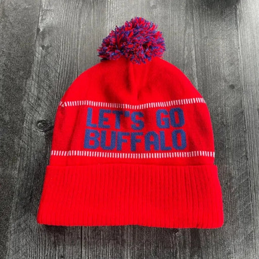 Let's Go Buffalo Red Pom-Pom Knit Hat