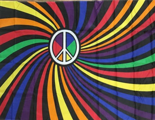 RAINBOW SWIRL FLAG WITH WHITE PEACE SIGN IN THE CENTER