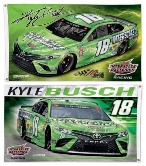 green kyle busch 3x5 flag with signature and car