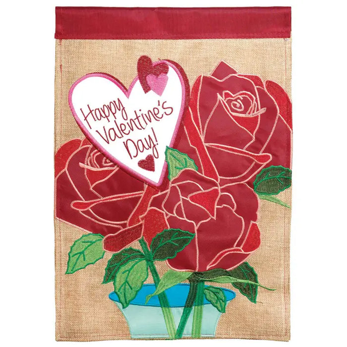 Valentine's Day Roses Burlap Garden Flag