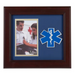 brown wood photo frame with the ems star of life on a medallion to the right of the picture spot