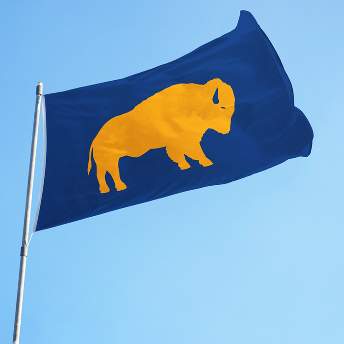 Gold and Blue Standing Buffalo Polyester Flag