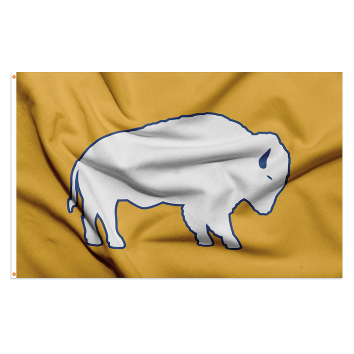 White and Gold Standing Buffalo Polyester Flag - Made in USA