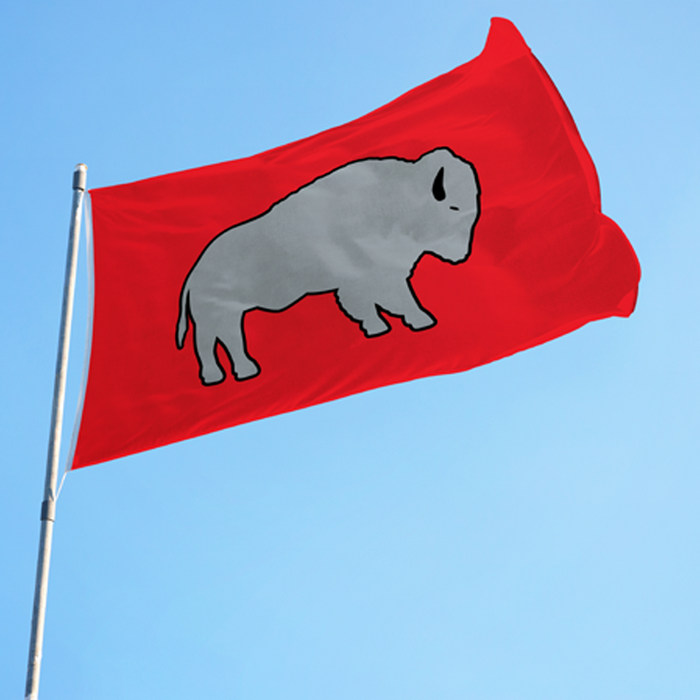 Grey and Red Standing Buffalo Polyester Flag - Made in USA