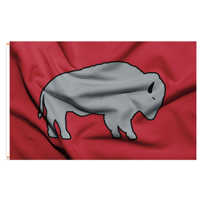 Grey and Red Standing Buffalo Polyester Flag - Made in USA