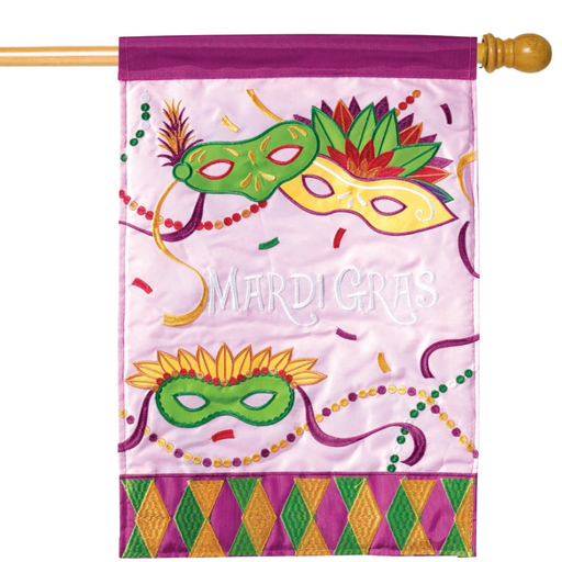 Pink Mardi Gras Masks Applique Banner Flag