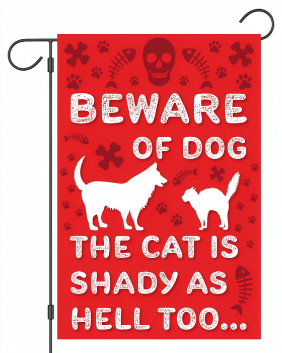 Beware of Dog & Shady Cat Garden Flag