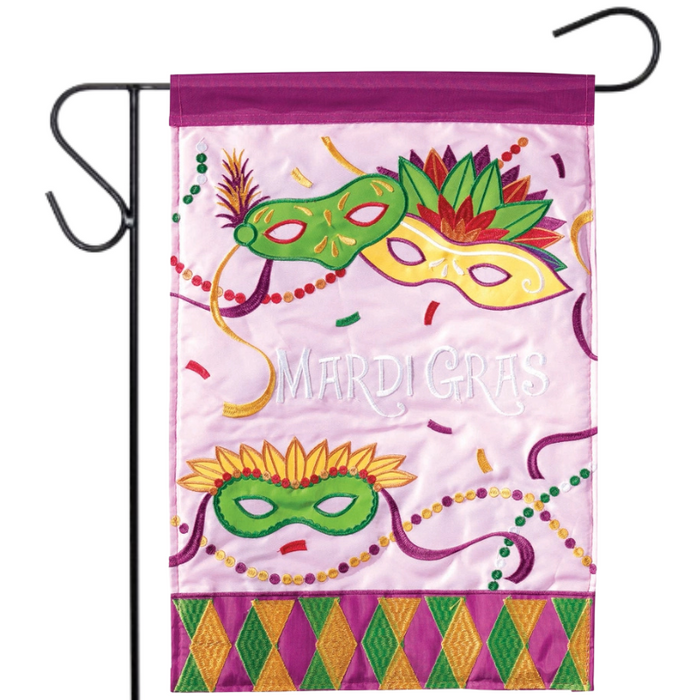 Pink Mardi Gras Masks Applique Garden Flag
