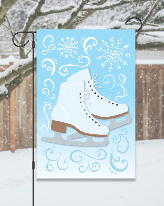 White Ice Skates Garden Flag