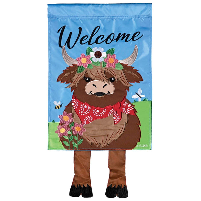 Welcome Hyland Cow Crazy Legs Garden Flag