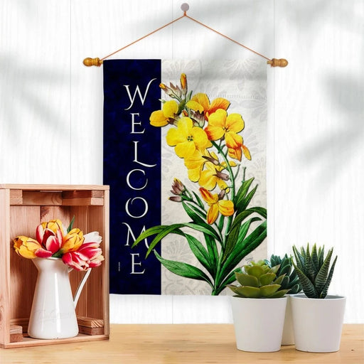 Yellow Spring Flowers Welcome Banner Flag