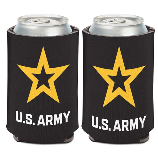 US Army Logo Can Cooler, shown with front and back design