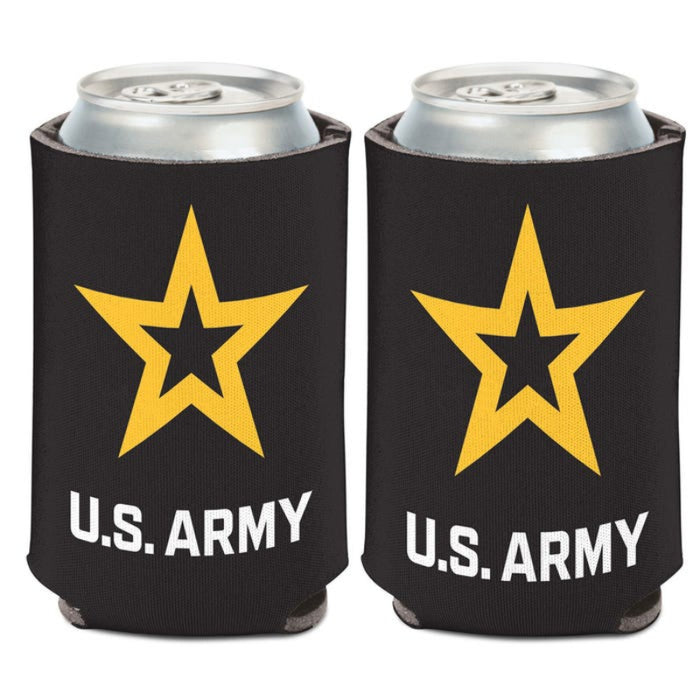 US Army Logo Can Cooler, shown with front and back design