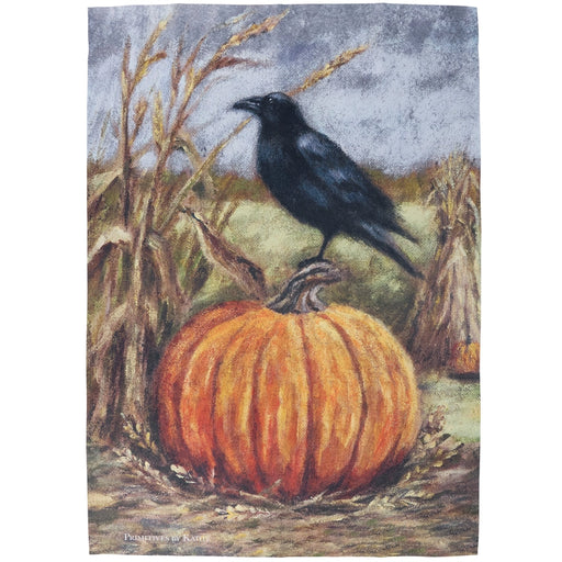 Raven on Pumpkin Banner Flag