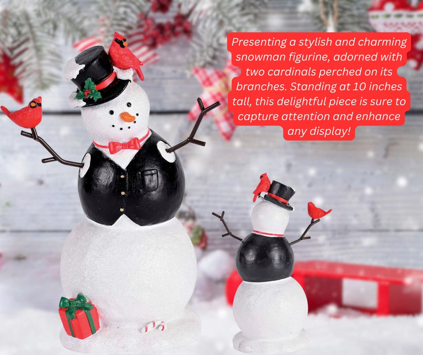 Glittery Snowman Figurine with Cardinals