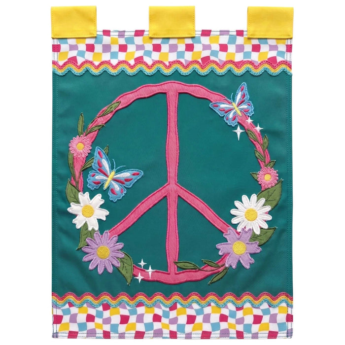Floral Peace Sign Applique Garden Flag