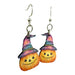 Watercolor Witch Pumpkins Wood Earrings