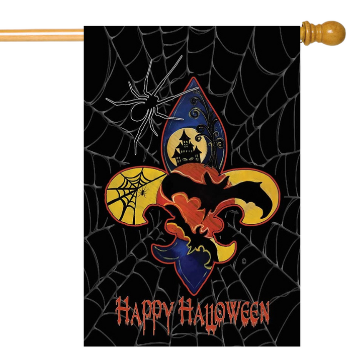 Fleur De Lis Spider Halloween Banner Flag