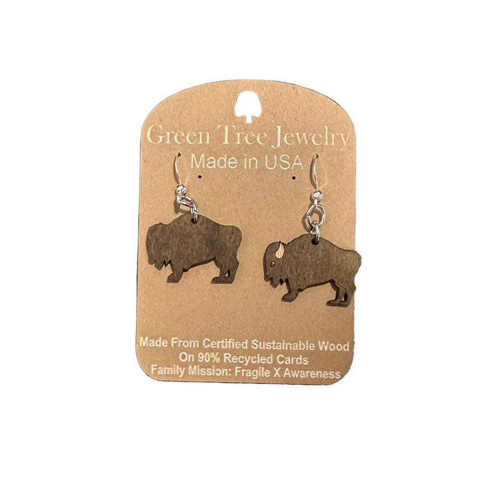 Buffalo Shaped Wood Earrings
