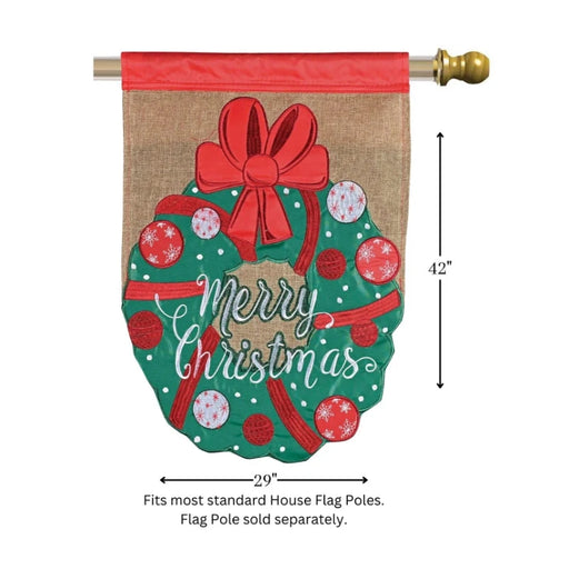 Merry Christmas Wreath Burlap Applique Banner Flag