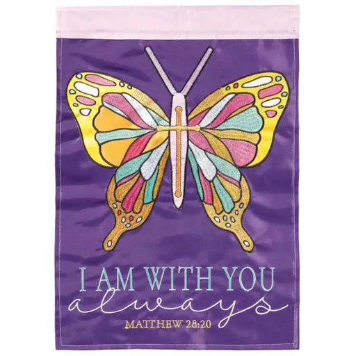 Butterfly Matthew 28:20 Applique Garden Flag
