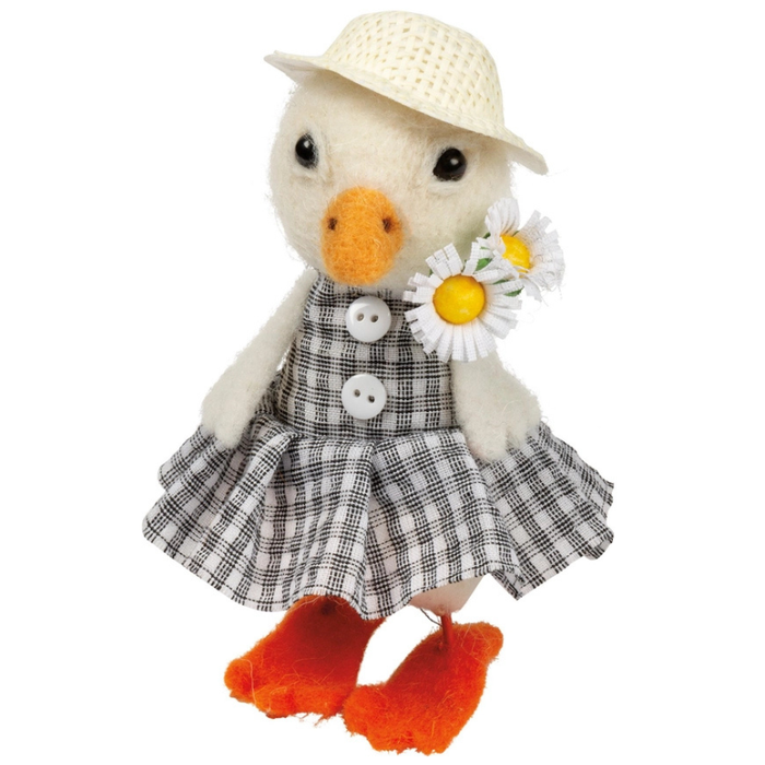 Gingham Duck in Dress Critter Ornament
