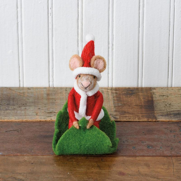 Santa Sledding Mouse Critter Figurine