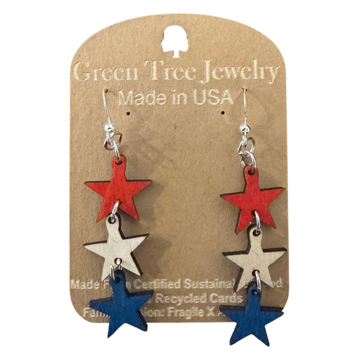 4th of July Stars Wood Earrings