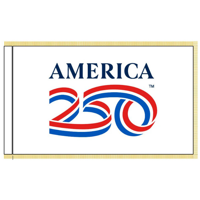 3x5' America 250th Anniversary White Nylon Indoor Flag w/ Fringe