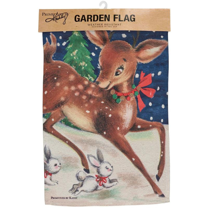 Vintage Christmas Deer Garden Flag