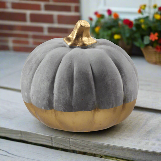 Gold Dipped Cement Pumpkin - Large