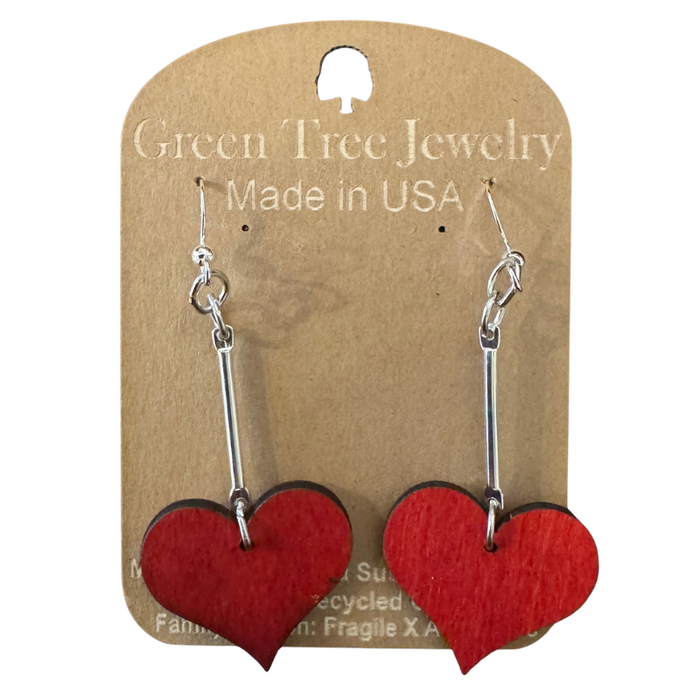 Simple Dangle Heart Wood Earrings