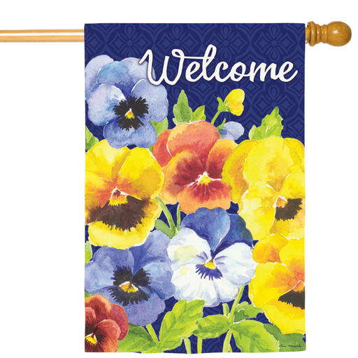 Welcome Pansies Suede Banner Flag