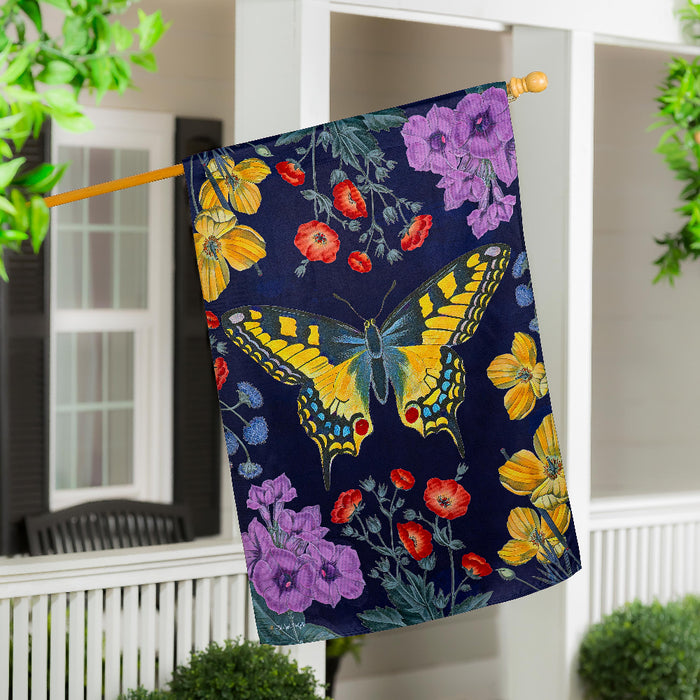 Navy Butterfly Garden Banner Flag