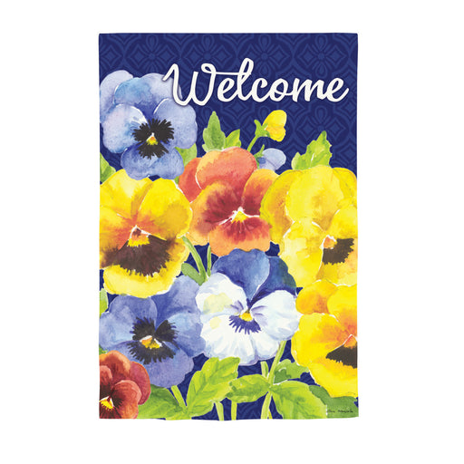 Welcome Pansies Suede Banner Flag