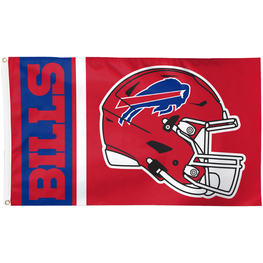Buffalo Bills flag with helmet design on a red background