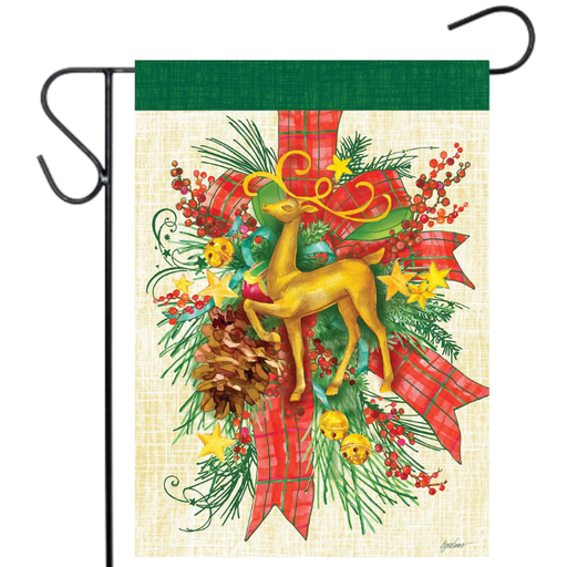 Floral Reindeer Icon Garden Flag
