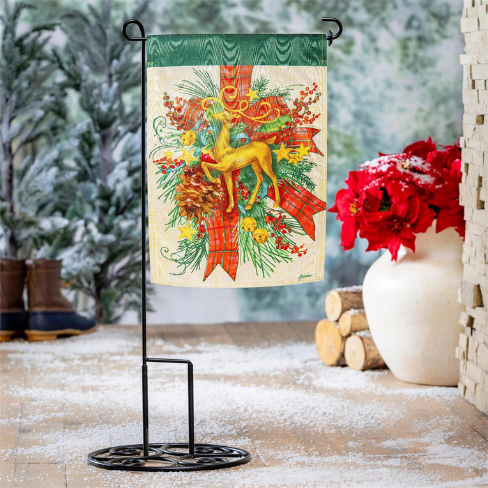 Floral Reindeer Icon Garden Flag