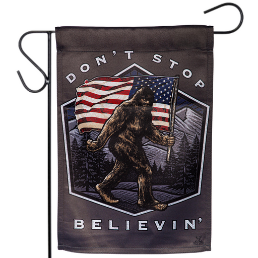 Don't Stop Believin' Bigfoot Garden Flag