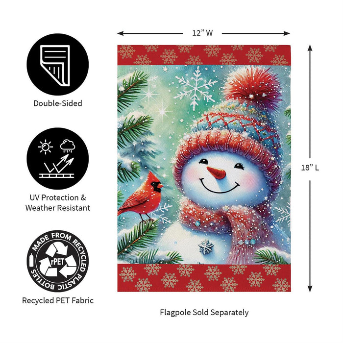 Snowman With Cardinal Friend Suede Garden Flag